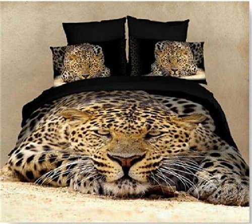 Joybuy Leopard 3d Bedding Set- Reactive Printed 3d Bed Set 3d Bedding Set Linen Cotton Queen Bedclothes Duvet Cover 3d Bedsheet