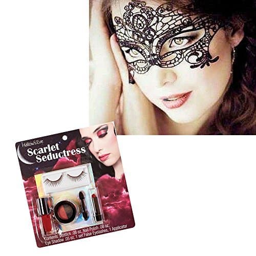 Masquerade Lace Mask Costume with Sparkly Makeup Bundle