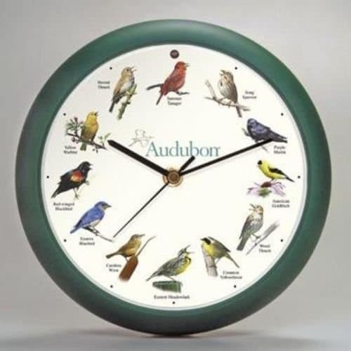 Audubon Singing Bird Clock 8" Green, Home Kitchen Wall Decor, New