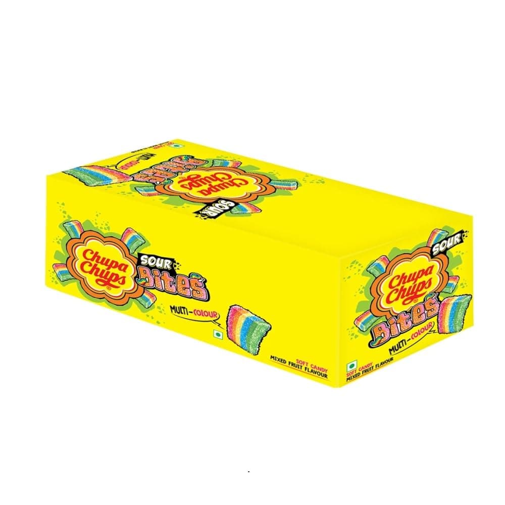 Chupa Chups Sour Bites, Mixed Fruit Flavour, Soft & Chewy Toffee Pack, 8 X 61.6 G, 492.8 Grams