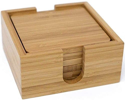 Kuratere Bamboo Coasters 6 Pack with Holder – Eco-Friendly 100% Natural Bamboo Wood Coaster for Drinks – Stylish Furniture Protection