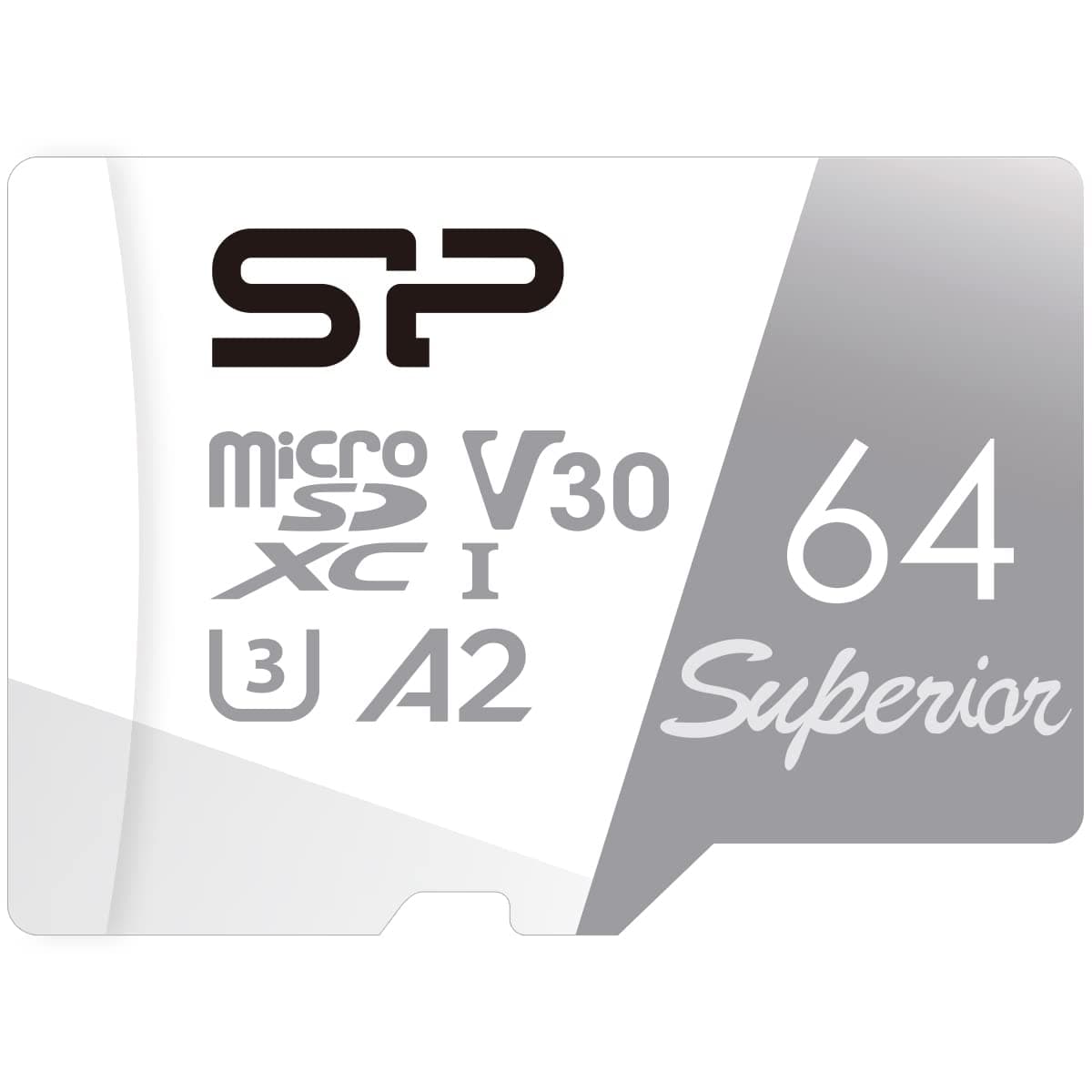 Silicon Power 64GB microSDXC UHS-I Micro SD Card with Adapter, Up to 100MB/s Read & 80MB/s Write, C10 U3 V30 A2 Faster App Performance 4K UHD Video, High Speed microSD Memory Card, Superior A2 Series