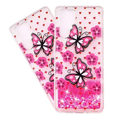 HMTECHUS Huawei P30 Pro Case Glitter Liquid Sparkle Floating Shiny Quicksand Clear Soft TPU Silicone Shockproof Protective Bumper Thin Cover for Huawei P30 Pro Bling Pink Butterfly XY