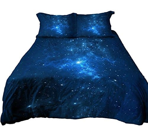 Anoleu Printed Blue Galaxy Bedding, Luxury Breathable & Extremely Durable Cotton Galaxy Duvet Cover Set 3 PCs, Twin/Full/Queen/King (Blue 218, Queen)