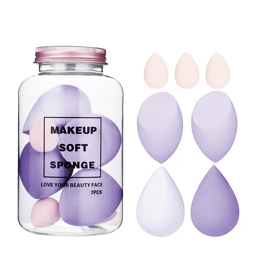 7 Pcs Makeup Blender Sponge Set, Soft Egg Shaped Blending Puff for Flawles Makeup, Blender for Liquid Foundation, Cream, Powder, Wet & Dry Makeup Applicator for Girls & Women