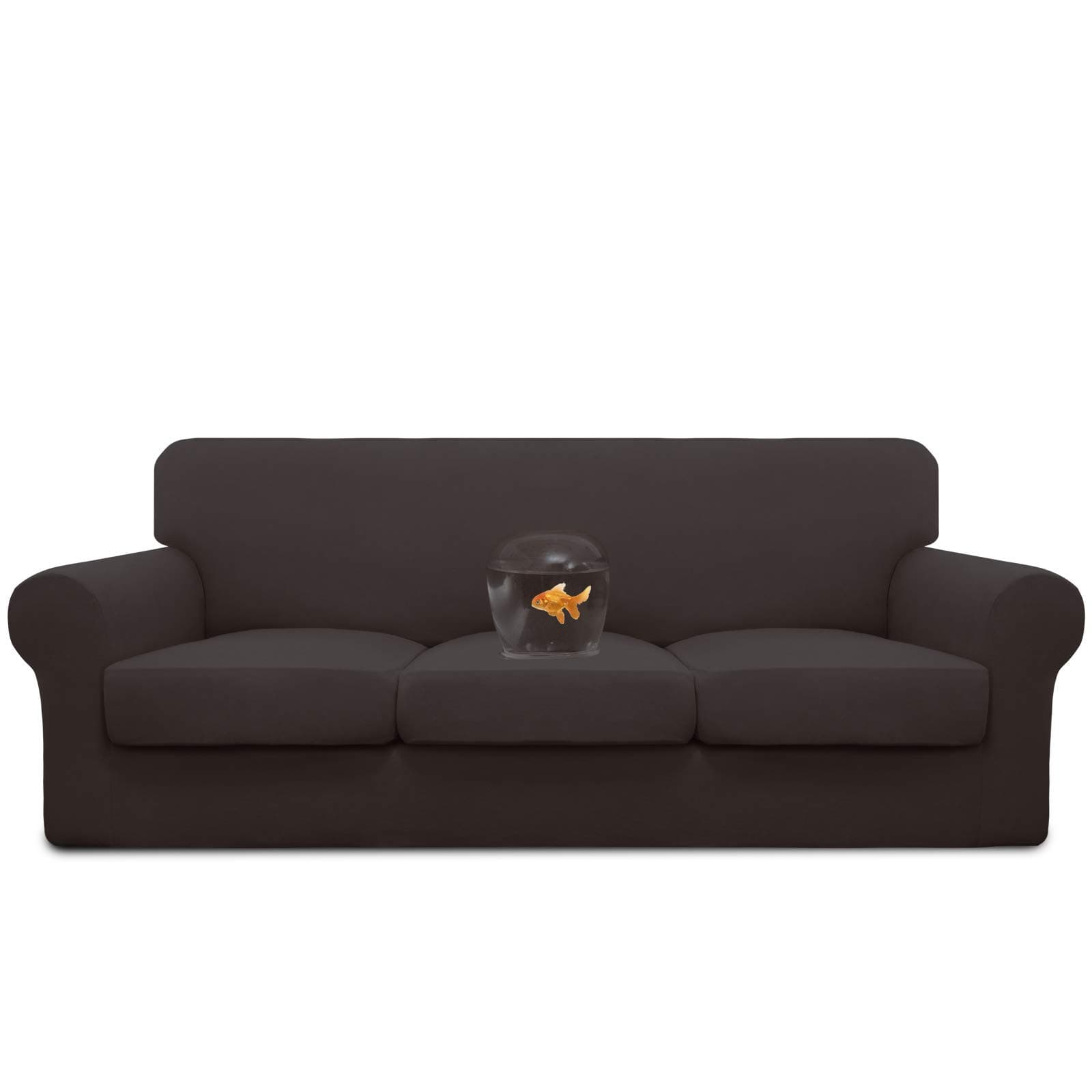 Easy-Going 100% Dual Waterproof 4 Pieces Stretch Soft Couch Cover for Dogs, Sofa Slipcover for 3 Separate Cushion Couch Leakproof Furniture Protector for Kids, Pets Chocolate