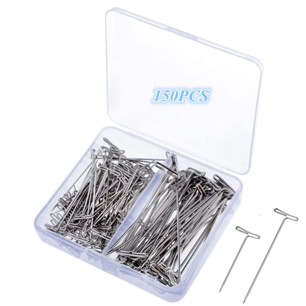 150 Pcs T Pins, Sewing Pins for Blocking Knitting, Modelling, Wig Making and Crafts, Straight Pins T-Pin Stainless Steel Nickel Plated with Storage Box (1.5 Inch,2 Inch)