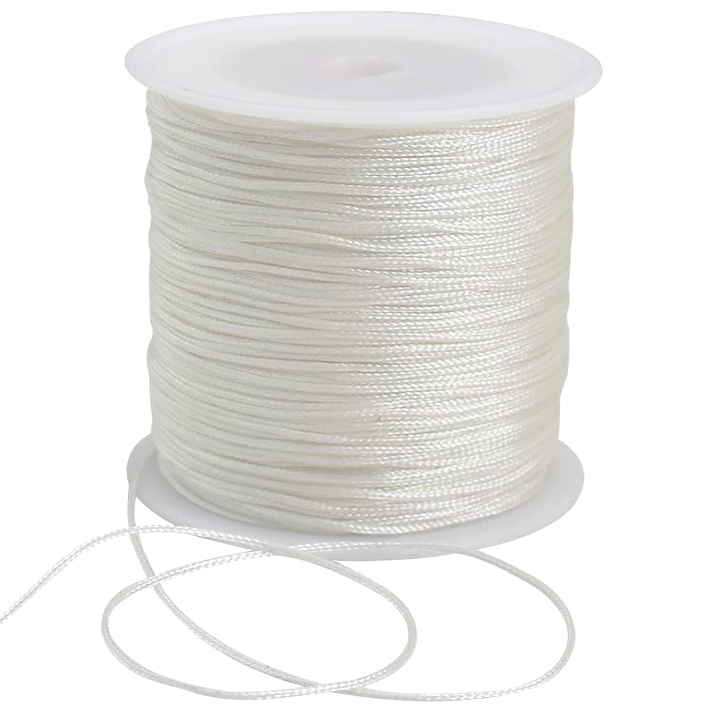 TONIFUL 1mm x 100 Yards White Nylon Cord Satin String for Bracelet Jewelry Making Rattail Macrame Trim Cord Necklace Bulk Beading Thread Kumihimo Chinese Knot Craft