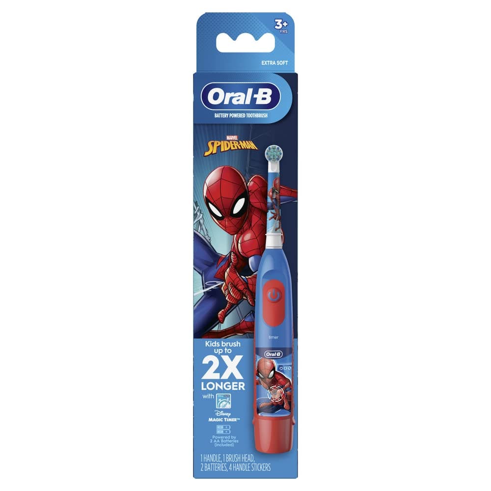 Kid's Battery Toothbrush Featuring Marvel's Spiderman, Soft Bristles, Replaceable Brush Head, for Kids 3+