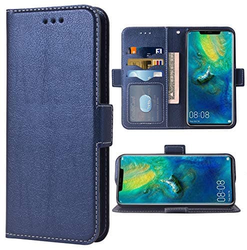 Phone Case for Huawei Mate 20 Pro Folio Flip Wallet Case,PU Leather Credit Card Holder Slots Heavy Duty Full Body Protection Kickstand Protective Phone Cover Huwai Mate20pro Haweii 20Pro Blue