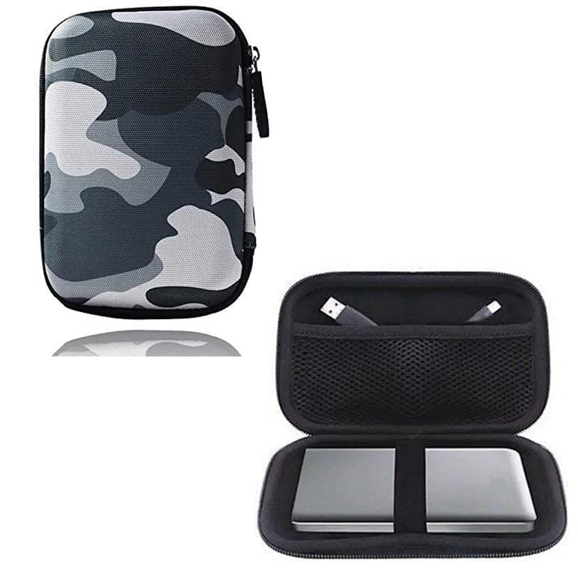 GadgetBite Hard Disk Case External Printed Hard Drive Disk Enclosure Portable Carrying Case Cover Pouch Casing for 2.5-Inch Hard Drive (Grey Camouflage)