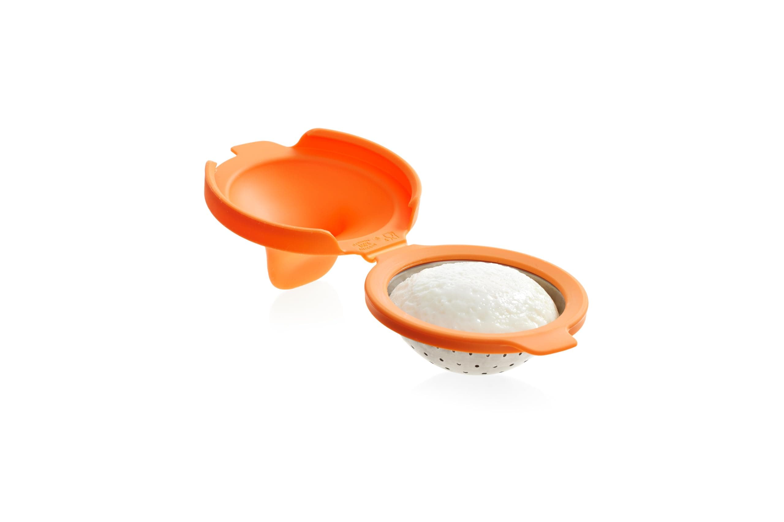 Lékué Easy Egg Poacher | 1 Egg Capacity | Orange | Floating Egg Poacher for Hob Pan Boiling | Stainless Steel with Heat-Resistant Silicone Topper Handle | Dishwasher Safe