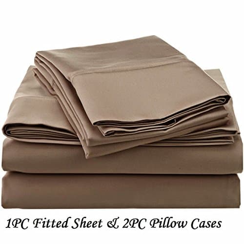 Ethereal Bedding 1500-Thread-Count Egyptian Cotton Super Soft Extra Deep Pocket 3-Pieces (Fitted Sheet + Pillowcases) Twin Extra Long Solid Taupe Fit Up to 10" inches Deep Pocket Fully Elastic All Around