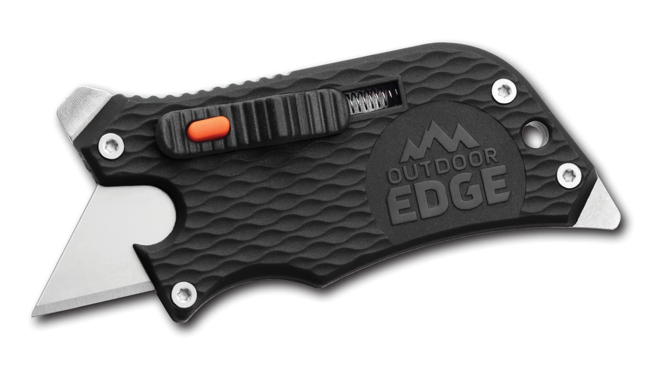 Outdoor Edge SlideWinder - Utility Knife Multitool with Standard Replaceable Razor Blade, Screwdrivers, Prybar, Bottle Opener and Pocket Clip with Locking Auto-Retracting Blade