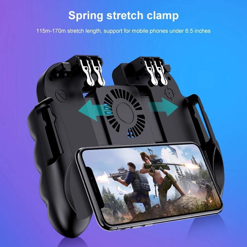 Mobile Game Controller For PUBG, 6 Finger Upgrade Version Android & IPhone L1R1 Aim And Shoot Triggers Joystick Gamepad With Cooling Fan For Battle Royale/Knives Out include 2 Finger Sleeve