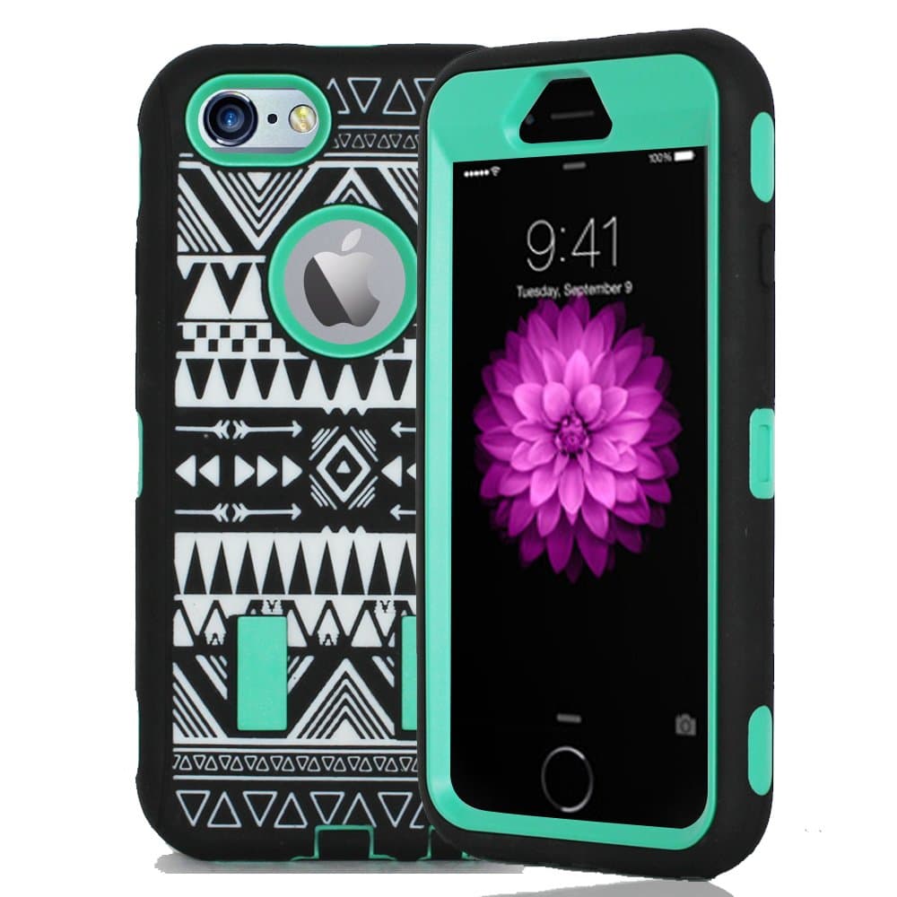 iPhone 6 Case - Tribal Hybrid Dual Layer Armor Defender Full Body Protective PC Box Case Cover for iPhone 6 4.7-inch with 1 Screen Protector (Green)