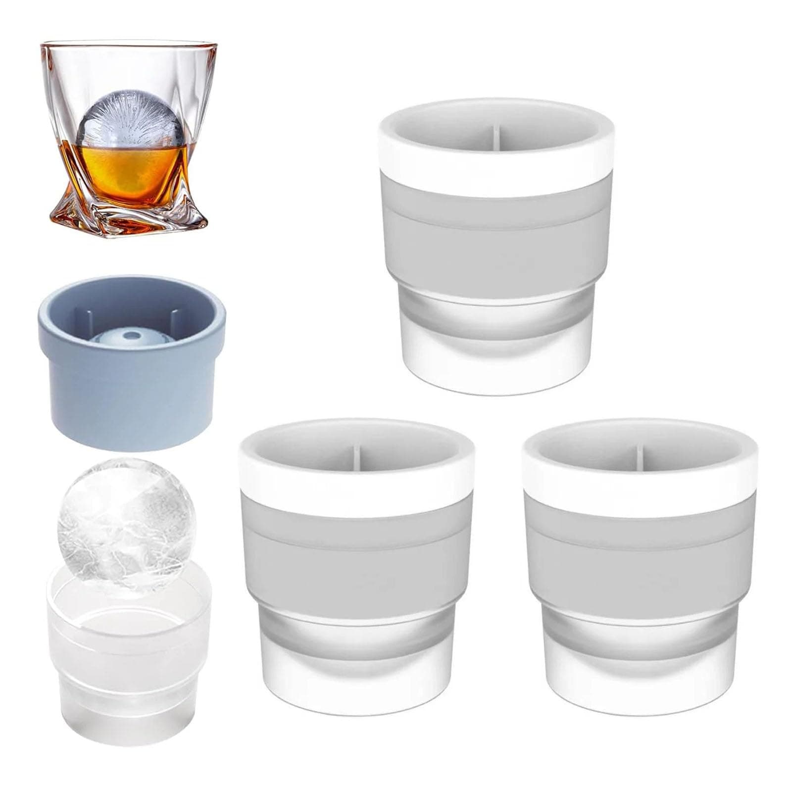 Chiclify Ice Ball Maker Mold, Slow Melting Round Ice Cube Molds with Lids, Reusable Silicone Sphere Ice Mold Maker for Bourbon Whiskey, Cocktails, Easy To Demould and Clean (White,3PCS)