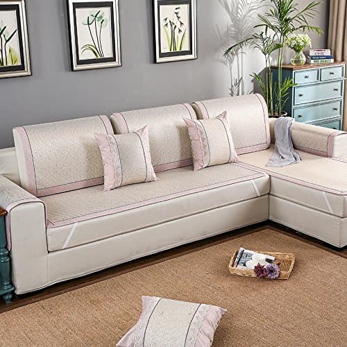 Sofa Mat Summer Mat Chaise Parlor General-Purpose Sofa Cover Ice Silk Rattan Cushion Rattan Bamboo Art Non-Slip,Pink Cane,60×180Cm