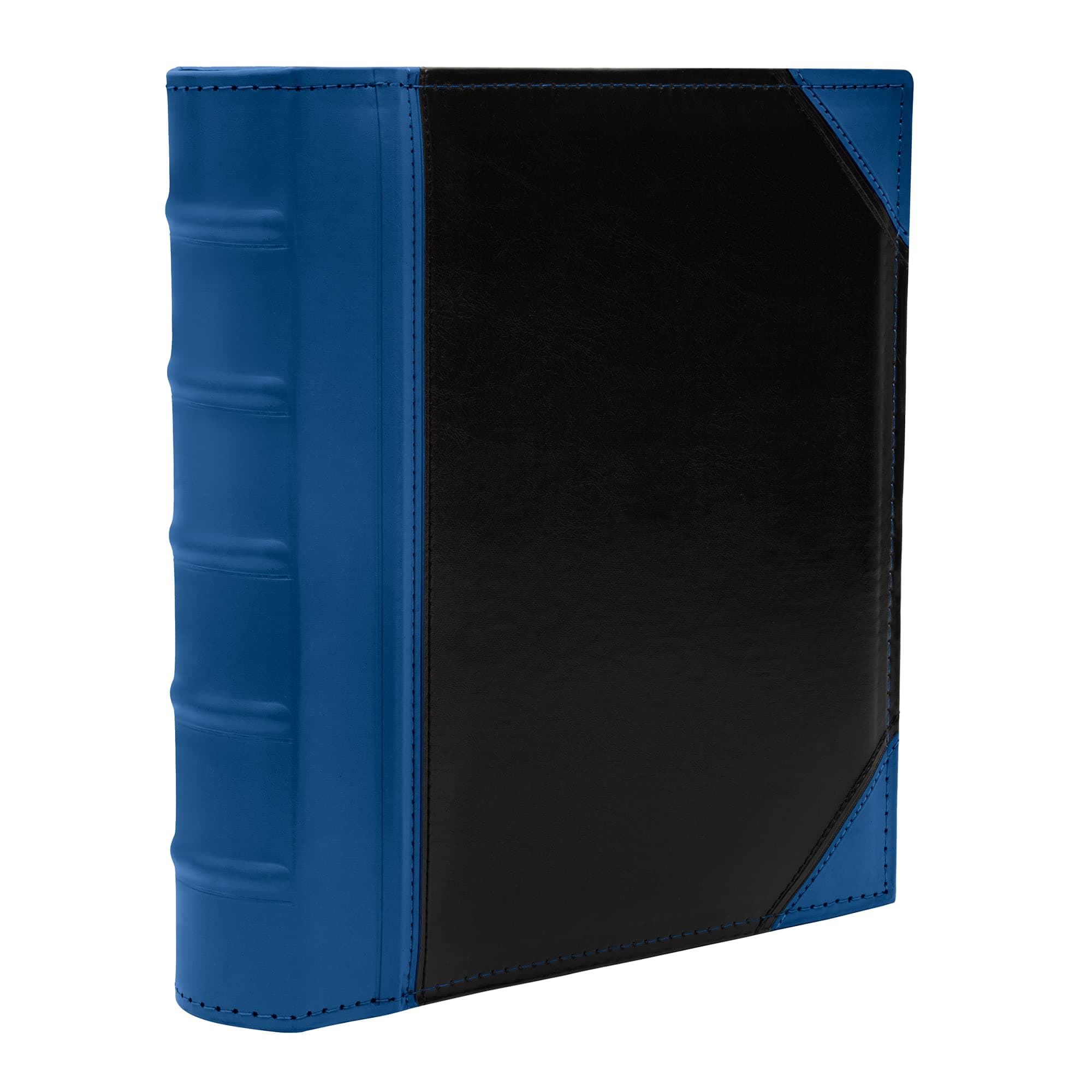Executive Binder – Leather Binder with 1.5" D-Rings, 2 Tone Stitching with Ribbed Blue Spine, Holds 350 8.5x11 inch Sheets – for School, Library, Home, Law & Accounting Firm, Office (Blue)