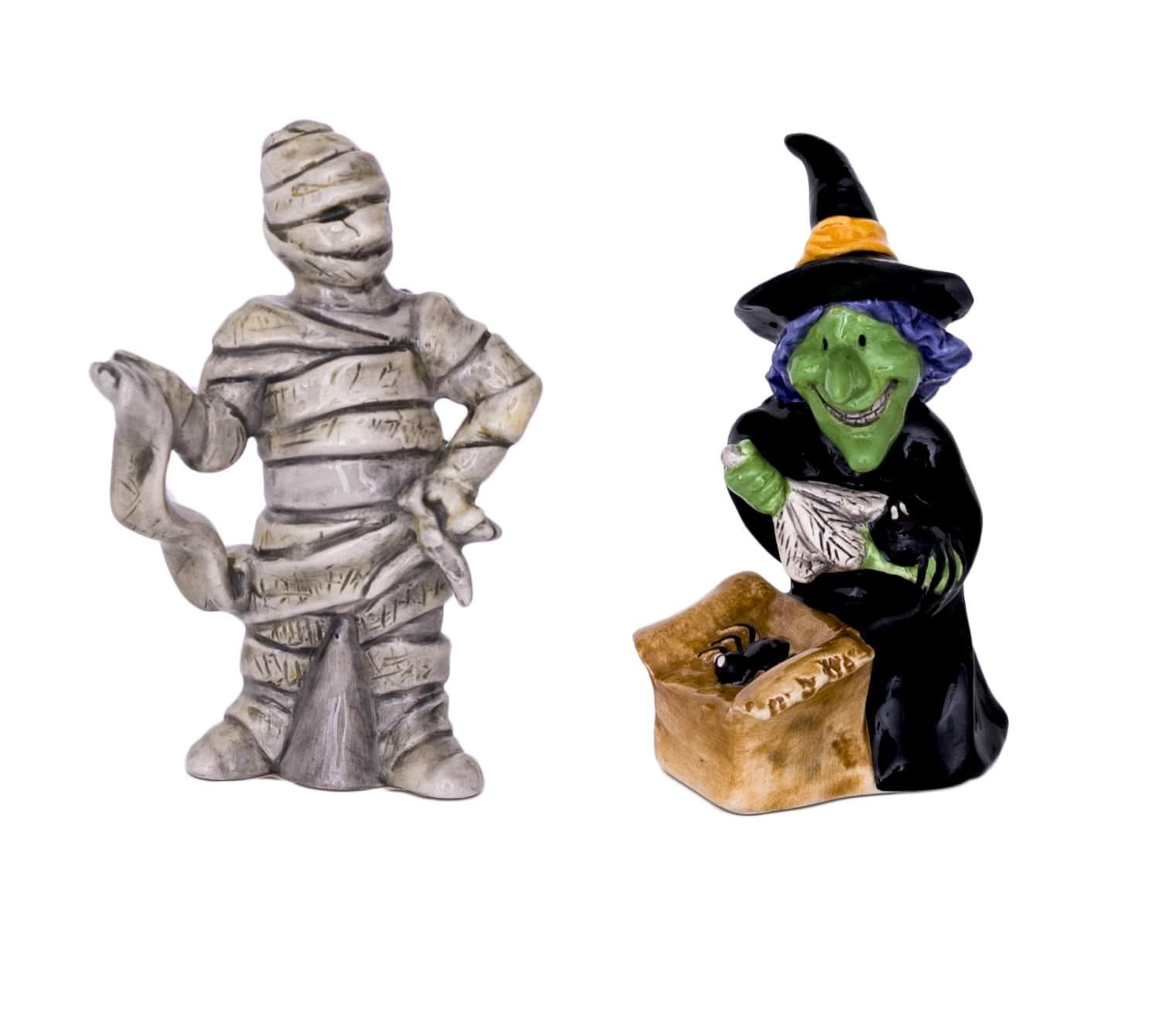 Blue Sky Ceramic Mummy Witch Salt & Pepper Set, 2", Multicolor