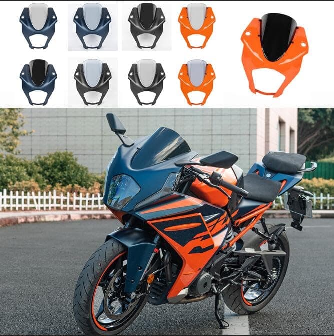 Motorcycle Front Headlight Fairing Mask Windshield Windscreen Wind Shield Cover Headlamp Visor Guard Flyscreen for K.T.M RC125 RC200 RC390 RC 125 200 390 RC-390 2022-2023 (Blue+Light Smoke)