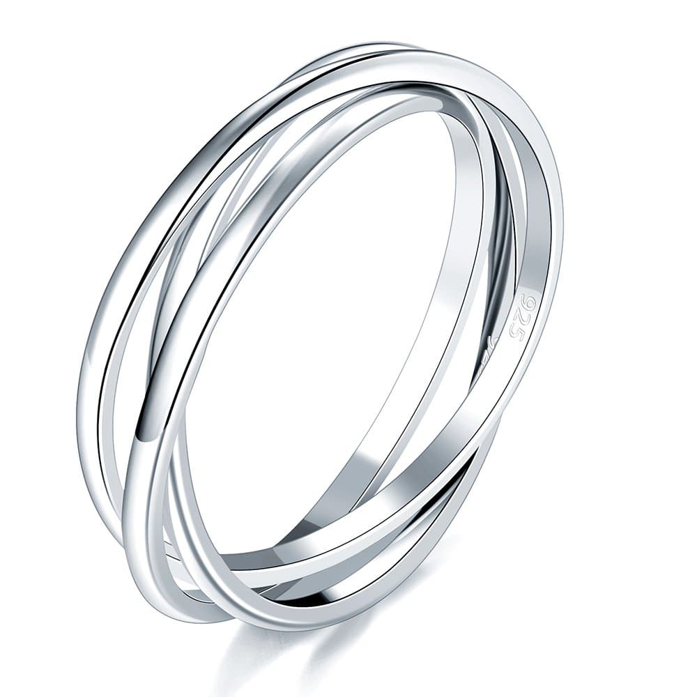 925 Sterling Silver Ring Triple Interlocked Rolling High Polish Ring Size 4-12