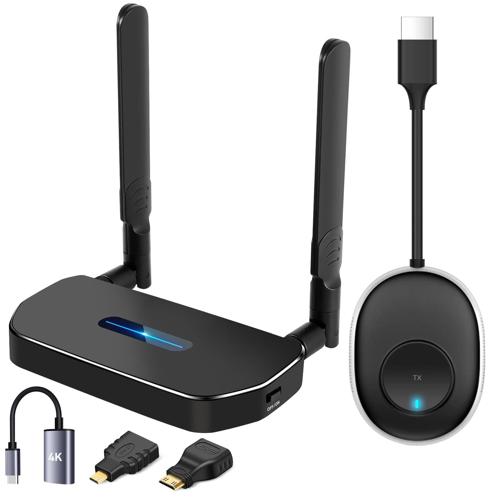 Wireless HDMI Transmitter and Receiver 4K Kit, Full HD 4K Wireless Presentation Equipment HDMI Adapter, Plug and Play Streaming Media. Laptop, Dongle, PC, Smart Phone to HDTV/Projector 165FT/50M