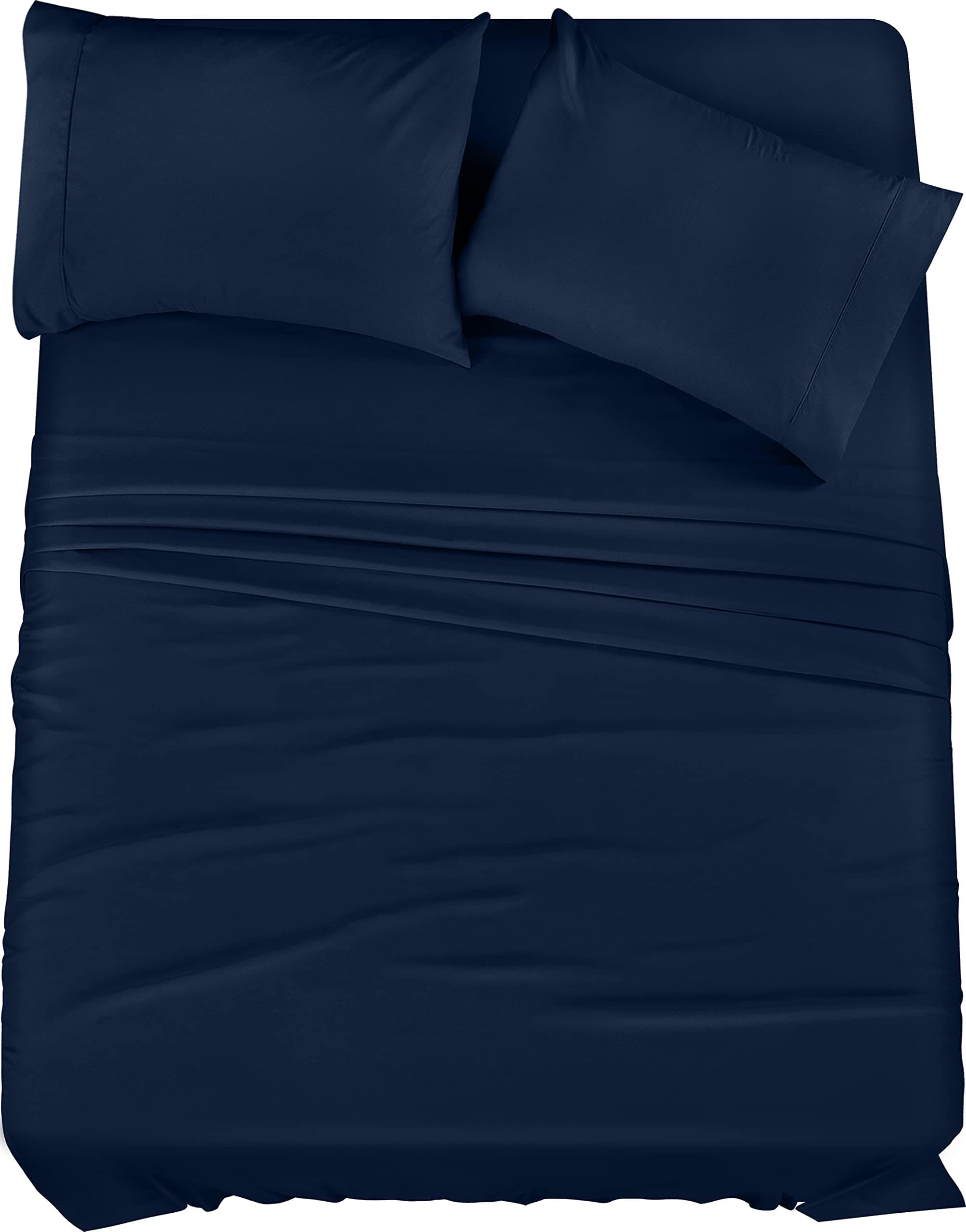 (Queen, Navy) - Utopia Bedding Soft Brushed Microfiber Wrinkle Fade and Stain Resistant 4-Piece Queen Bed Sheet Set - Navy