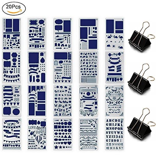 Bullet Journal Stencils Set, Oseetar 20Pcs Plastic Planner Stencils DIY Drawing Template Letter Stencil for Journal Notebook Diary Scrapbook