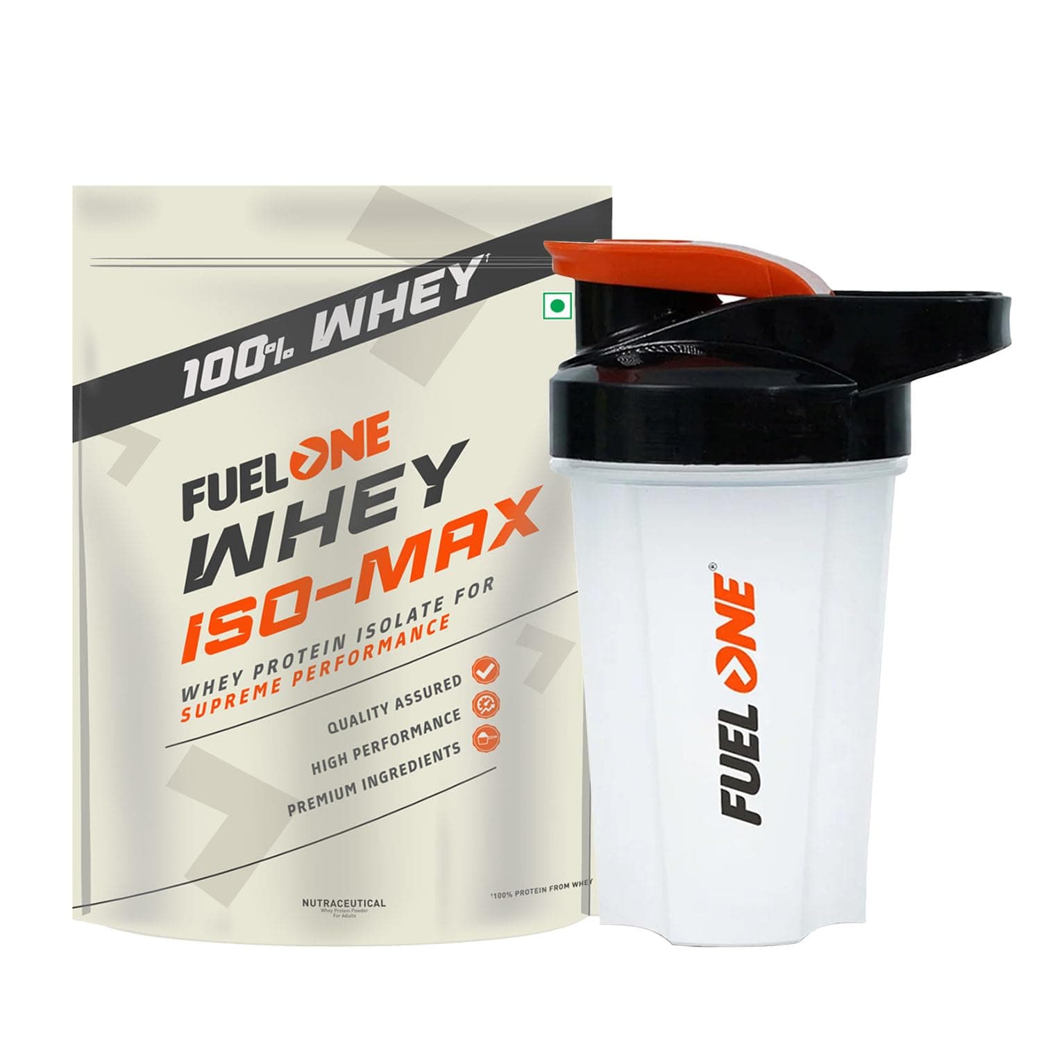 FUELONE Whey Iso-Max (Mango, 1kg / 2.2lbs) with Shaker (Black, 500ml) | Whey Protein Isolate | 28g Protein | Combo Pack