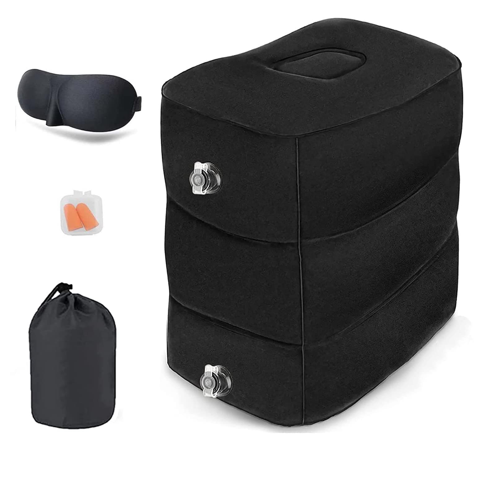 Inflatable Foot Rest Pillow, Adjustable 3 Layers Height Leg Rest Pillow, Airplane Travel Essentials Great for Airplane, Office, Home, Trains, Cars,Black