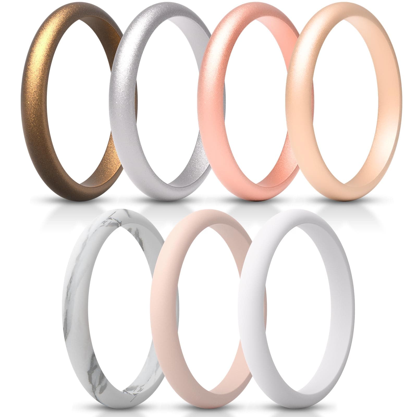 ThunderFit Women’s Silicone Thin and Stackable Ring Enhancers, Silicone Wedding Bands, 2.5mm Wide 2mm Thick, Variety Multipack 1-12