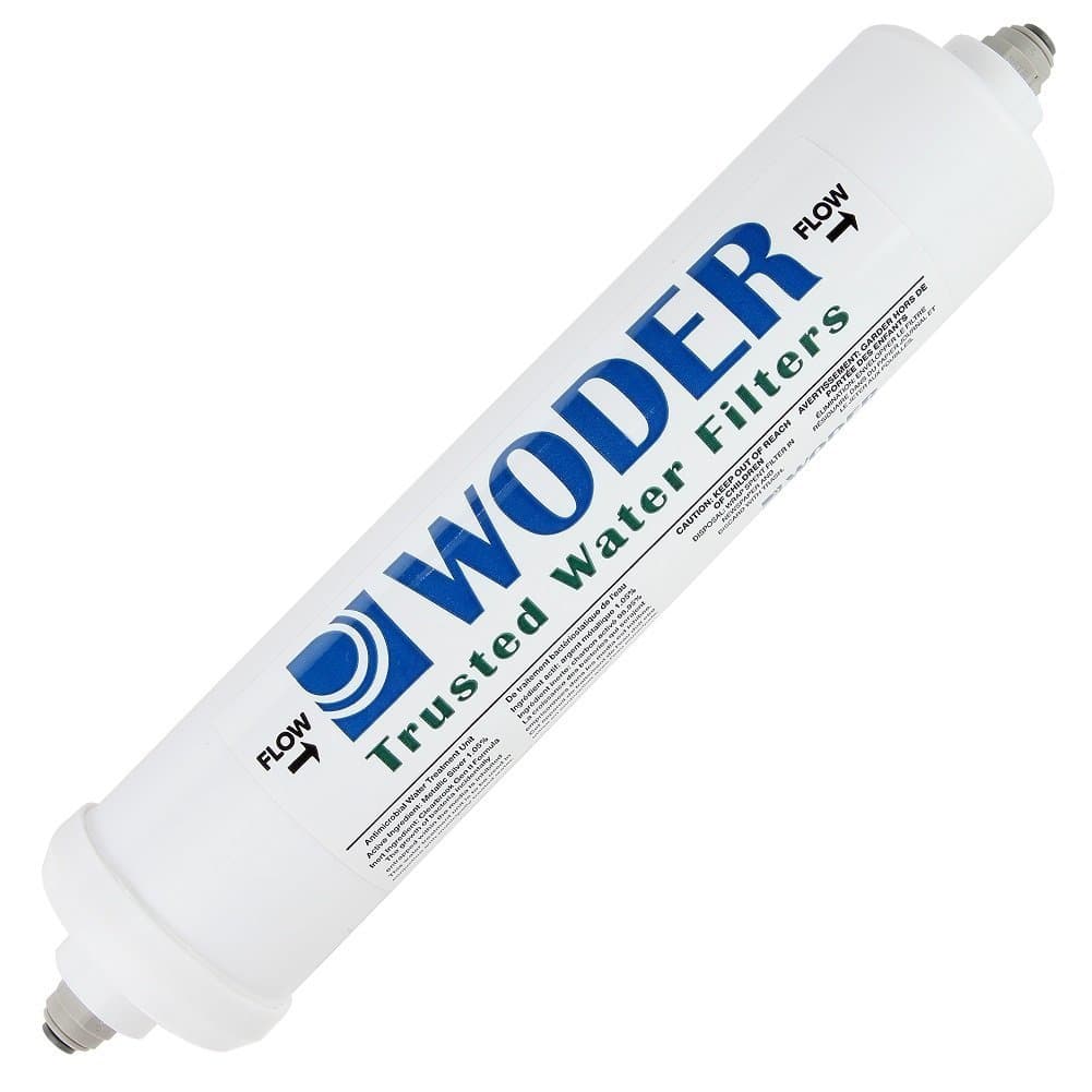 Woder WD-10K-JG Ultra-High Capacity Inline Water Filter with ¼” Built-in JG Fittings (for unbraided ¼” PVC, or 1/8” PEX). WQA Certified Refrigerator Water Filter 10K Gallons. USA Made.