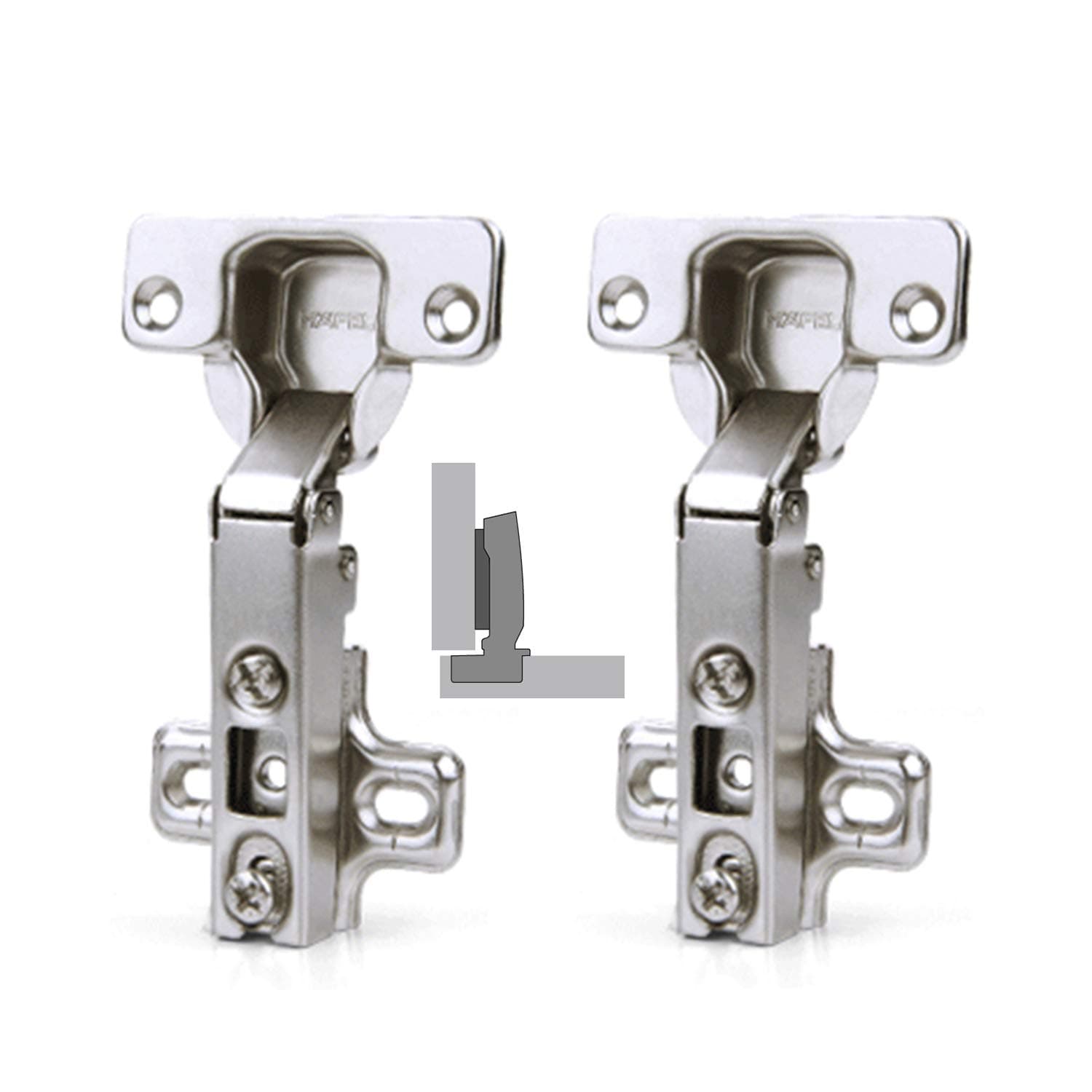 110 Degree Kitchen Cabinet Cupboard Door Hinge Full Overlay with Slide on Arms Automatic Closing Spring Without Soft Close Cushioning, Pack of 2