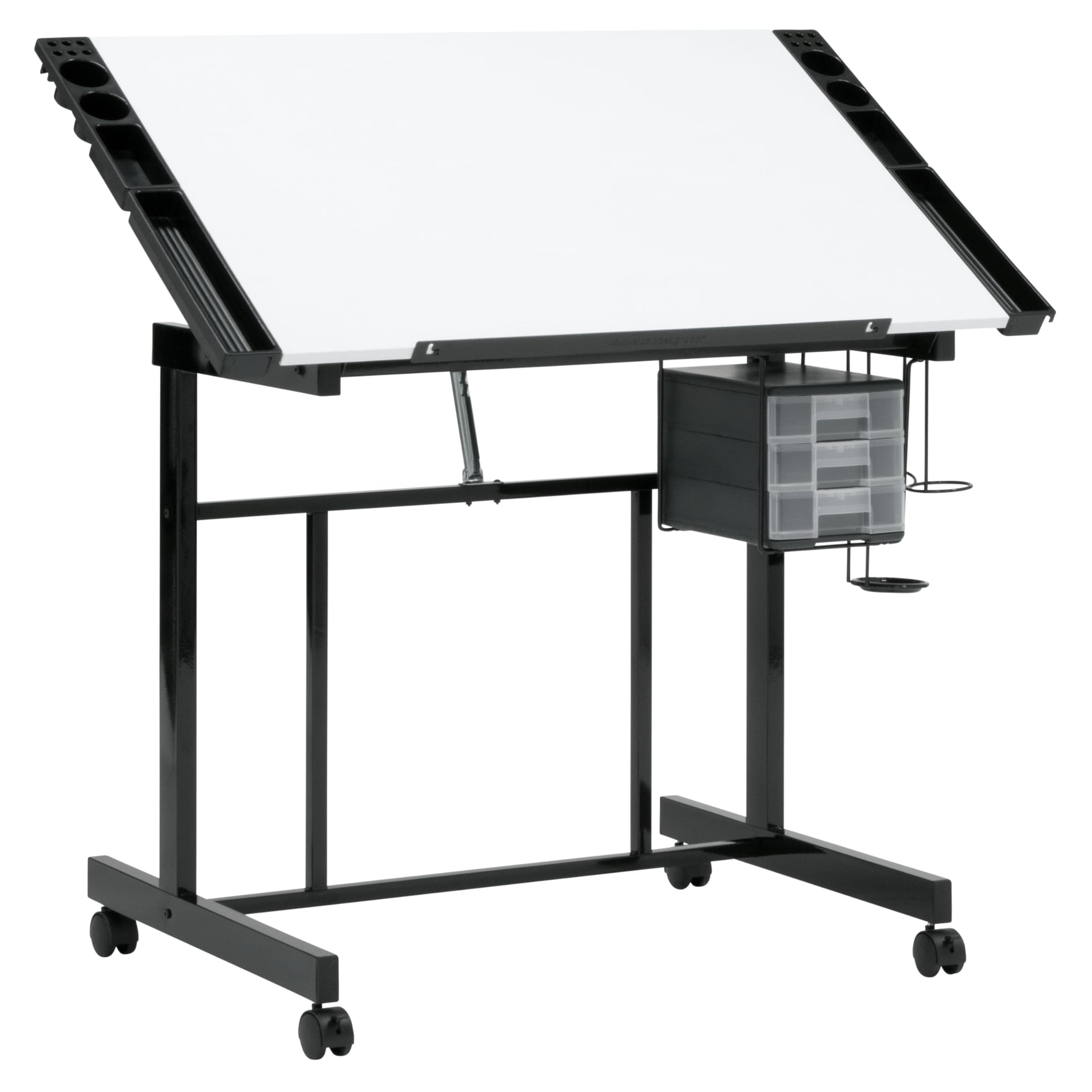 Studio Designs Deluxe Craft Station, Top Adjustable Drafting Table Craft Table Drawing Desk Hobby Table Writing Desk Studio Desk with Drawers, 36''W x 24''D, Black/White