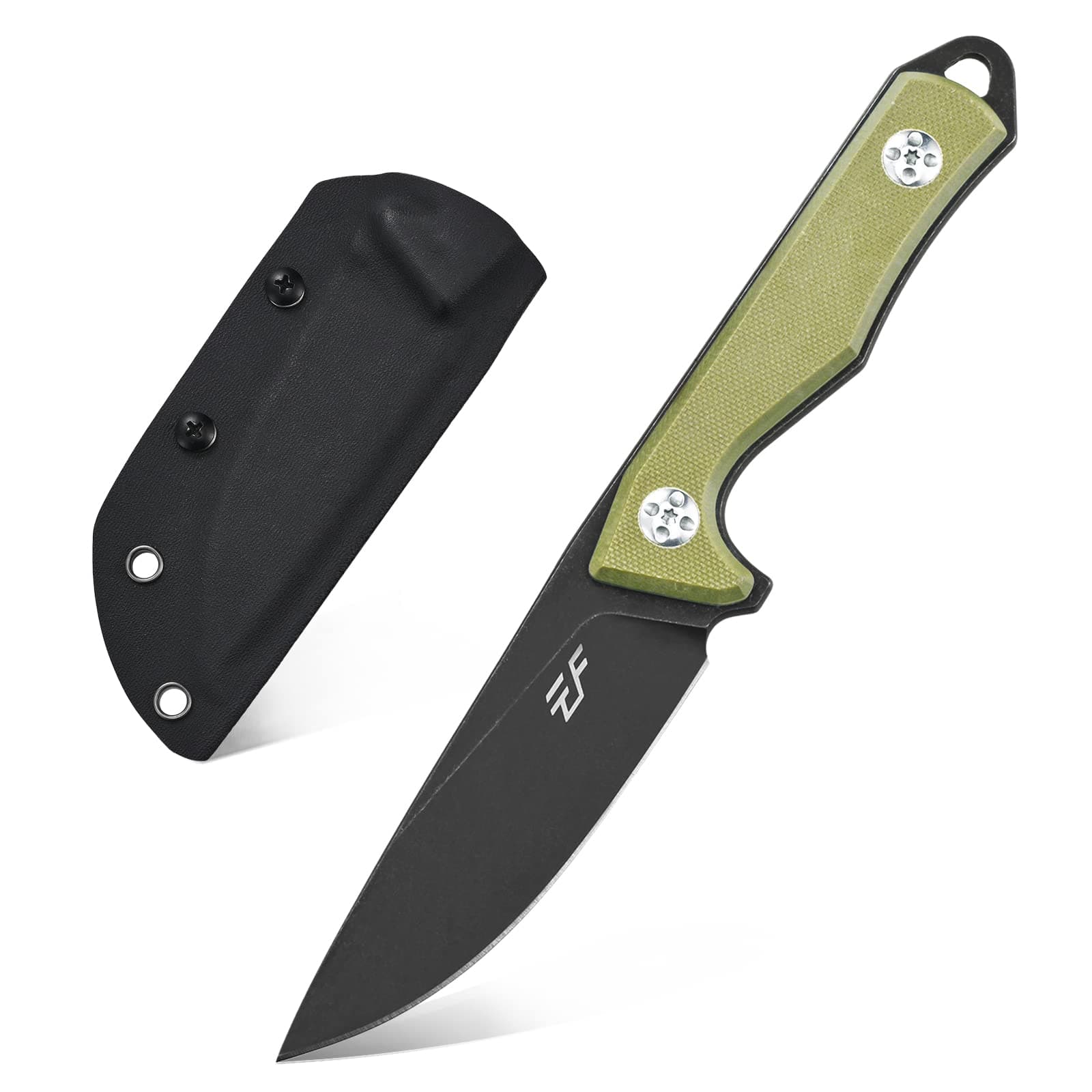 EF107 Fixed Blade Knife with D2 Steel Blade and Kydex Sheath - G10 Handle Compact Outdoor Field Utility Knife (Green)