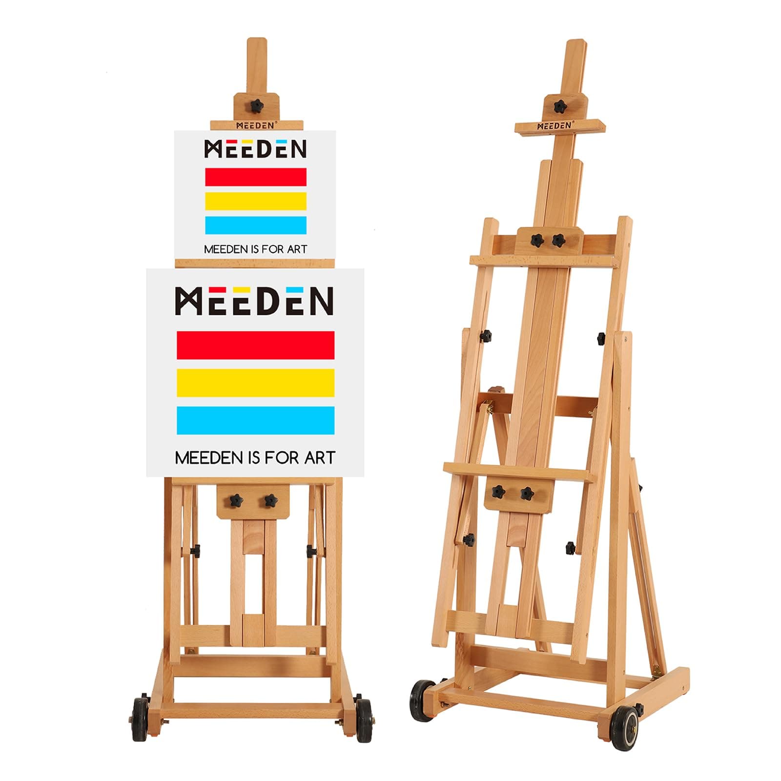 Versatile Studio H-Frame Easel - All Media Adjustable Beech Wood Studio Easel, Painting Floor Easel Stand, Movable and Tilting Flat Available, Holds Canvas Art up to 77"