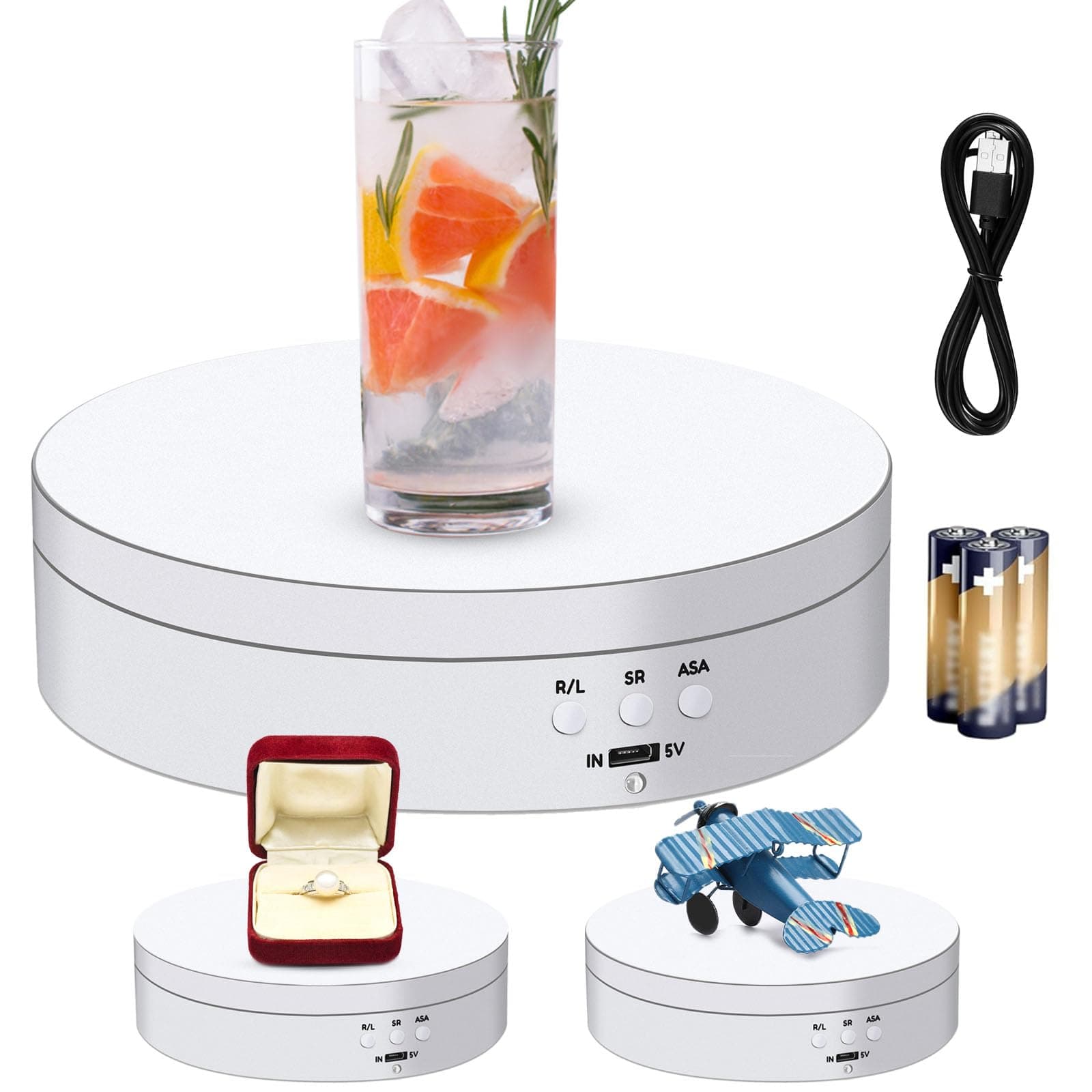 Hicarer Rotating Display Stand 5.4" /6.6 Lbs Load Motorized Spinning Platform Rotating Base 360 Cup Turner Electric Turntable Stand for Photography Products and Shows(White)