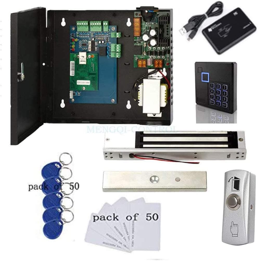 TCP/IP One Door Card/Fob/PIN Code Access Control Track History Records Door Entry System Magnetic Lock Keypad Reader Metal Exit Button 110V Power Supply