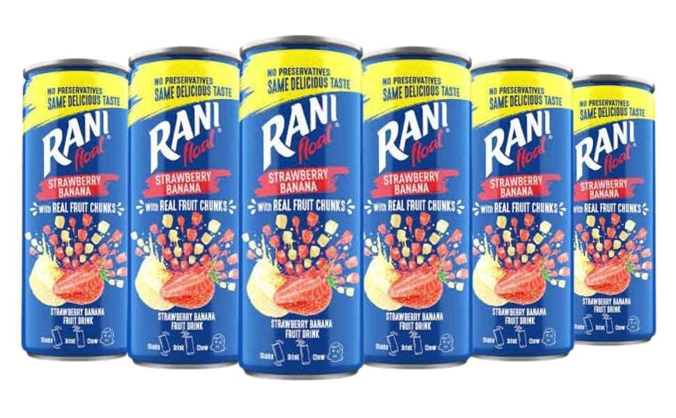 Rani Float Strawberry Fruit Drink with Chunks | Refreshing Fruit Drink with Strawberry Chunks | PACK OF 6 (240ml Each) - CAN PACKAGING
