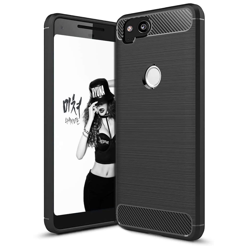 for Google Pixel 2 Phone Case Slim Thin Silicone Flexible TPU Soft Skin Carbon Fiber Protective Cases Cover for Google Pixel 2 (Brushed Black)