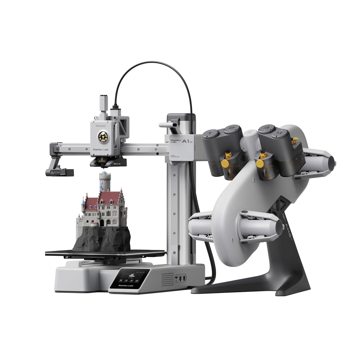 WOL3D Bambu Lab A1 Mini Combo 3D Printer with AMS Lite– Up to 500mm/s Print Speed, 180×180×180mm Build Volume, Multi-Color Printing, High Precision, Full-Auto Calibration, Quiet & Fast FDM Printing