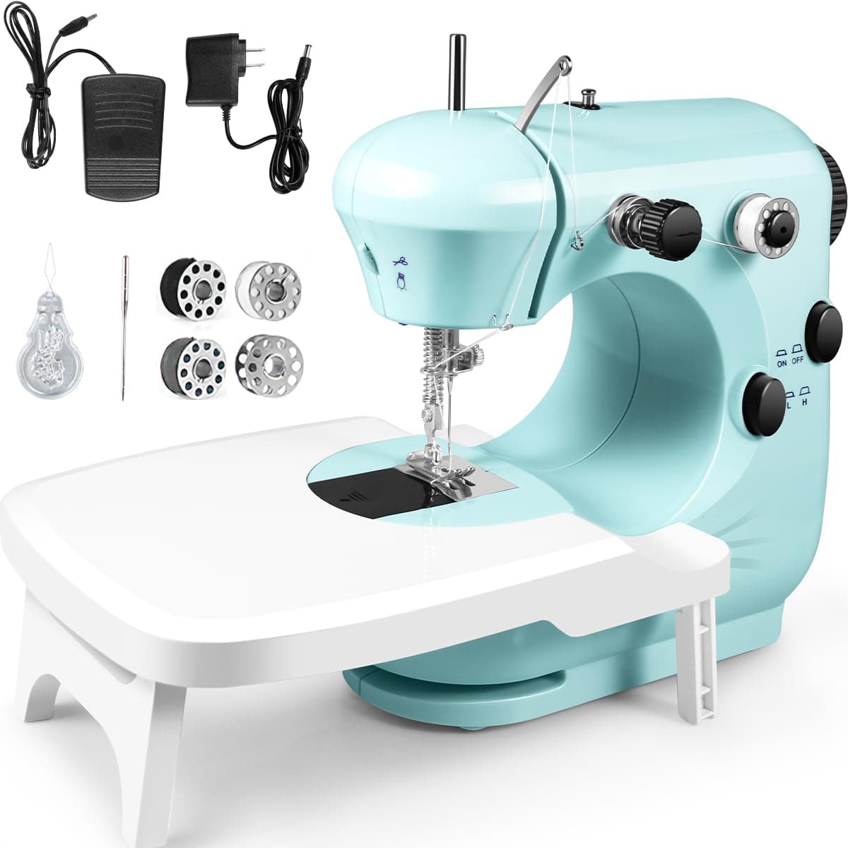 W-Dragon Sewing Machine Portable, 2-Speed Mini Sewing Machine Beginners, Safe Sewing Kit & Easy to Use Small Sewing Machine w/ Extension Table, Light, Foot Pedal, Best Gift Kids Women and Household