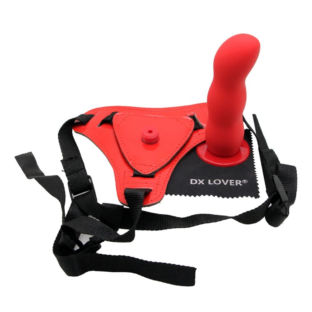 Adjustable Leather Strap On Harness 5.1 Inch Color Red