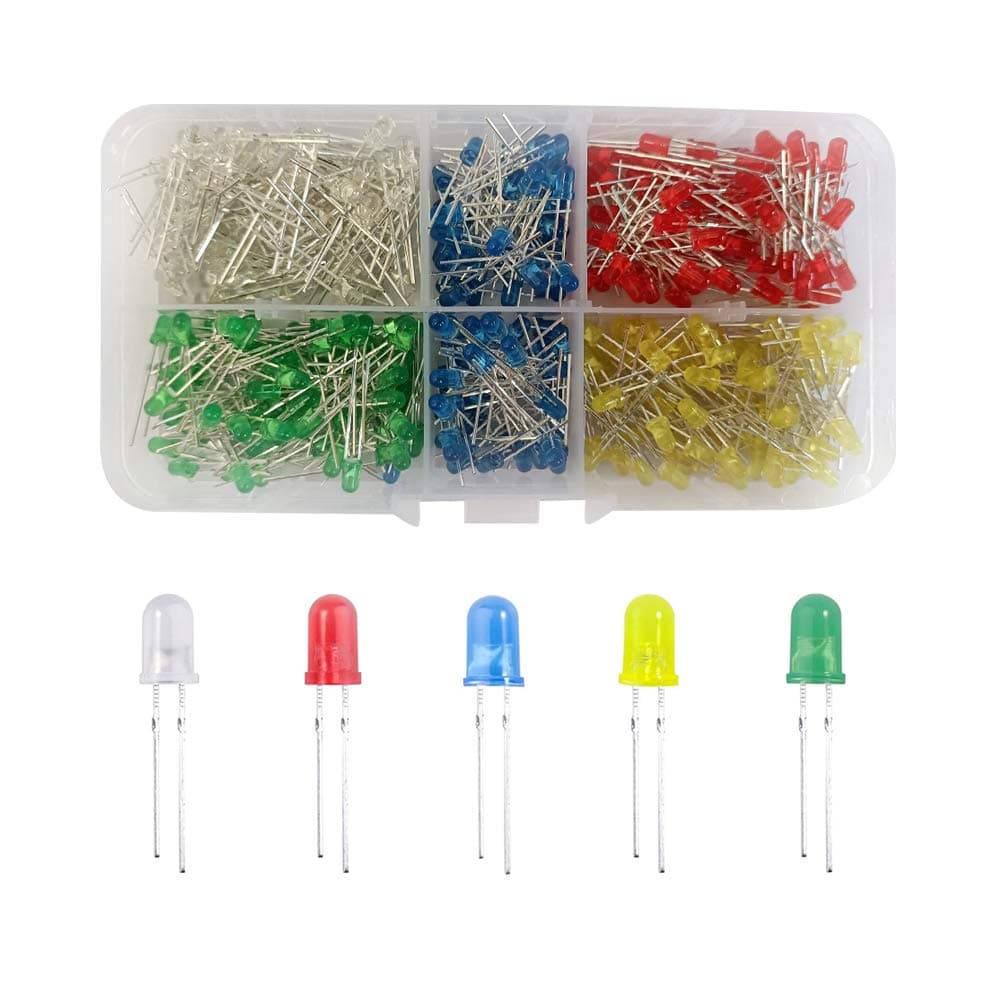 YIXISI 400 PCS 3mm LED Diode Kit, 2-Pin Light Emitting Diodes, Round Head LED Lamp, LED Light Diodes, Assorted Color Diodes Resistor Kit, White/Green/Red/Blue/Yellow