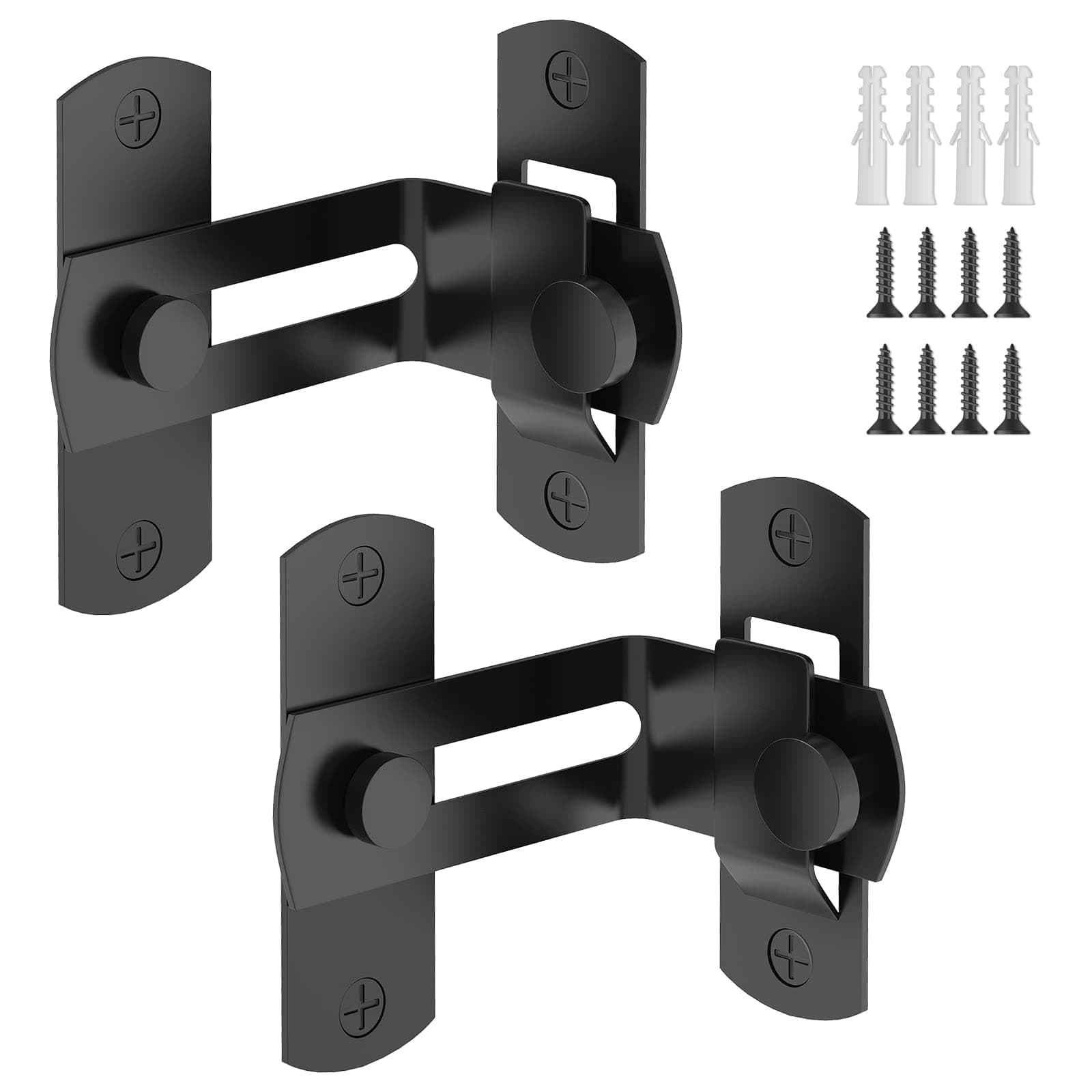 90 Degree Flip Barn Door Lock, Protect Privacy - Security Gate Latch, Hook Lock Latch for Barn, Garden, Bathroom, Outdoor, Garage, Window, Sliding Door(2 Black)