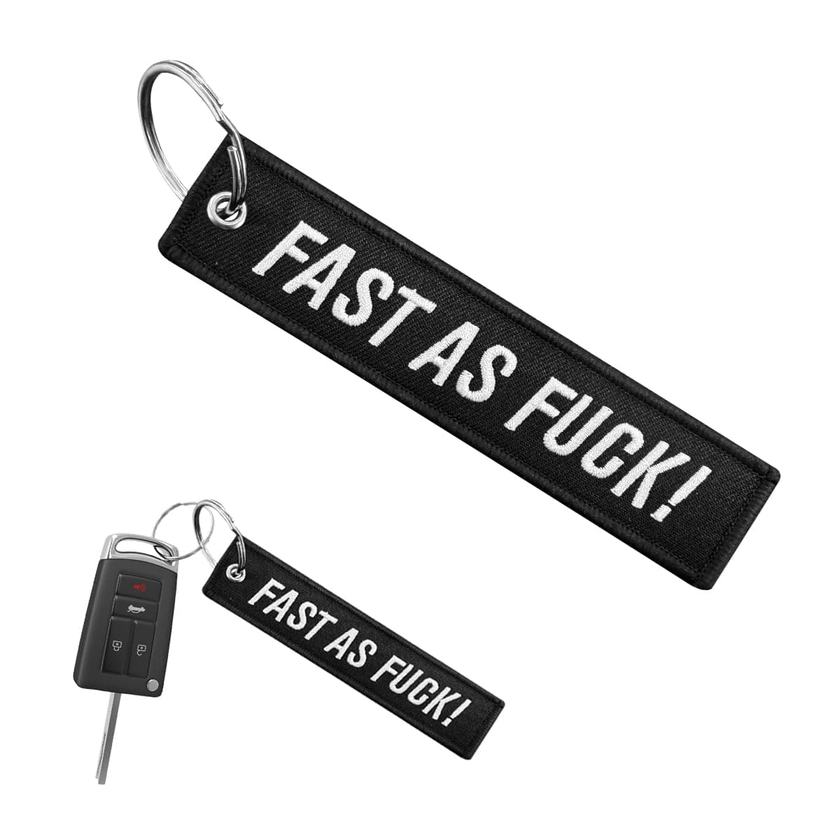 Personalized Keychain, Customize Keychain, Embroidery Tag Keychain, Fob Key Ring Accessories for Car Motorcycle Scooter (FAST AS FUCK)