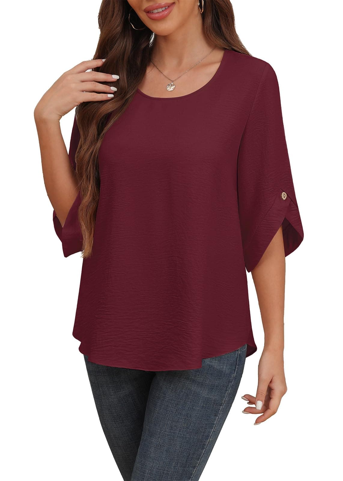 Askyes Women's 2026 Summer Chiffon Blouses Bell Short Sleeve Tshirts Casual Loose Flowy Dressy Work Tops for Leggings Blouse