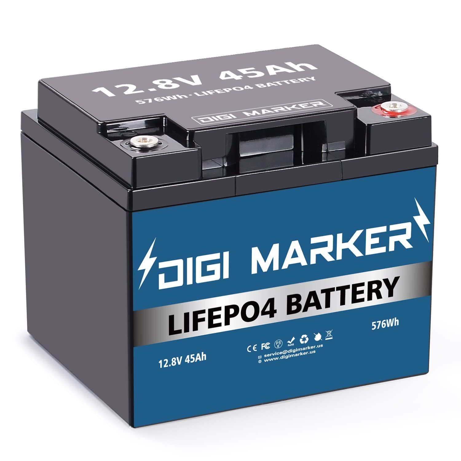 12V 45Ah LiFePO4 Lithium Battery Iron Phosphate with Built-in 50A BMS, Battery 5000+ Life Cycles ,Deep Cycle Rechargeable Battery,Perfect for RV, Marine, Kids Scooters, Power Wheels,Trolling Motor
