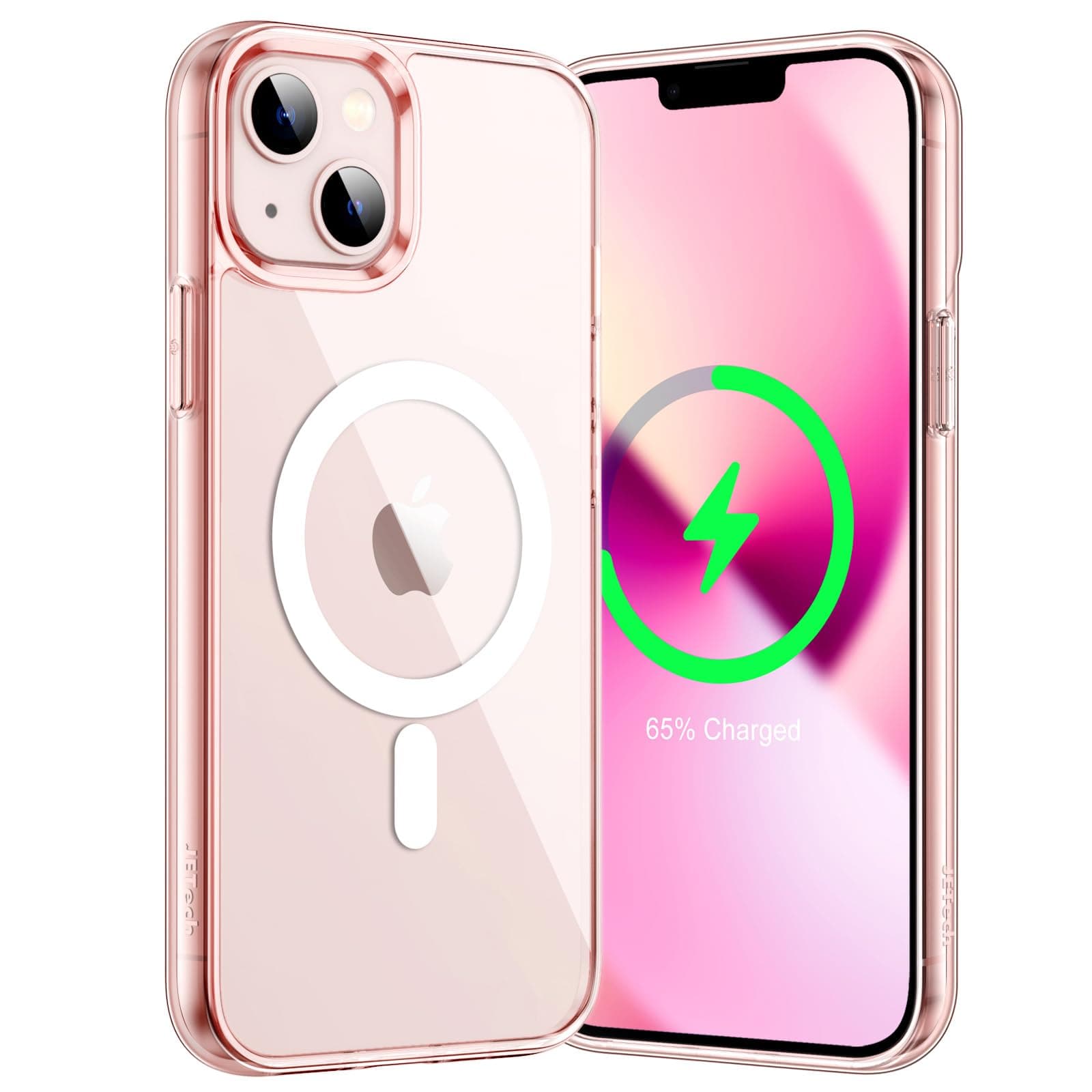 JETech Magnetic Case for iPhone 13 mini 5.4-Inch Compatible with MagSafe Wireless Charging, Shockproof Phone Bumper Cover, Anti-Scratch Clear Back (Pink)